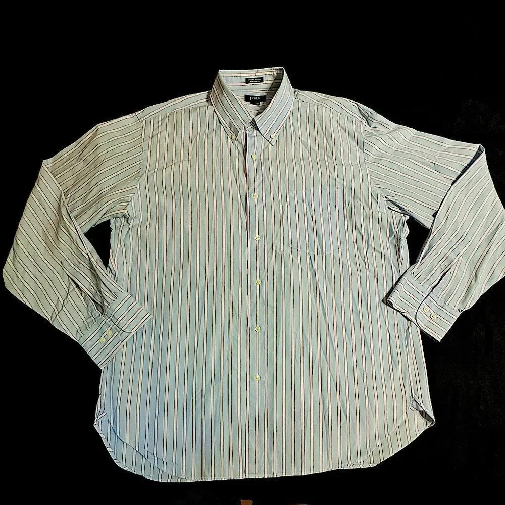 J. Crew Blue and White Striped 100s 2 Ply Cotton Button Down Shirt Size Large